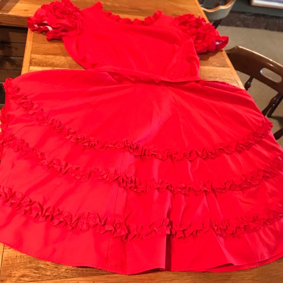 Vintage Partner’s Please Malco Modes Red Ruffled Tiered Dress Made in USA** - Picture 1 of 14